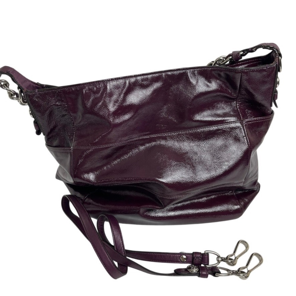 Coach‎ Burgundy Patent Leather Chain Hobo Convertible Shoulder Crossbody Bag - Picture 8 of 16
